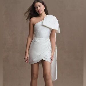 Sachin & Babi One-Shoulder Pearl-Embellished Mini Dress in White